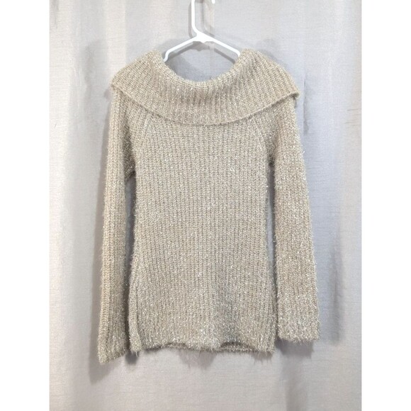 Boston Proper Womens XS Gold Metallic Cowl Neck Pullover Holiday Sweater Festive - Picture 2 of 16